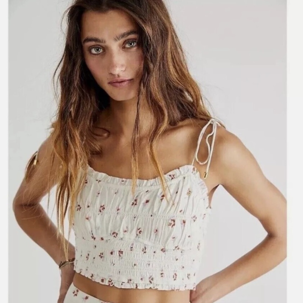 Free People Kaia Ivory Floral Crop Top